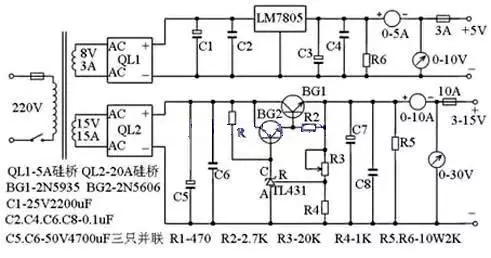 10A3～15V穩壓可調電源電路圖